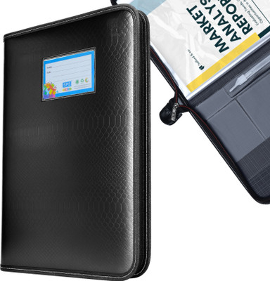 Skrill PU Leather A4 / FC File Folder With 20 Pockets(Set Of 1, Black)