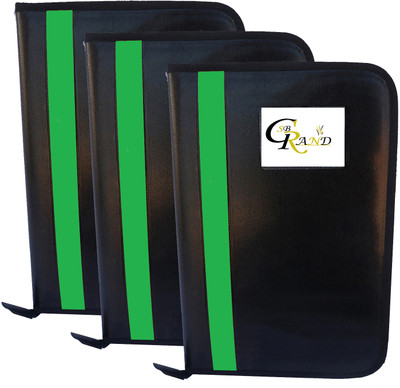SB GRAND PU Leather File Folder Document Holder With 20 Leafs for Certificates and Document A4/FS Size Portfolio(Set Of 3, Green)