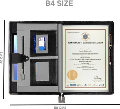 kittu Pu Leather B4 Size Executive Zippered Padfolio & Document professional business organizer(Set Of 1, Grey, Black)