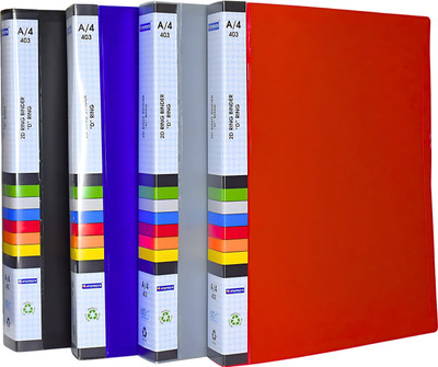 STAPRICO Polypropylene 2D-Ring Binder File(Set Of 4, Red, Blue, Black, Grey)