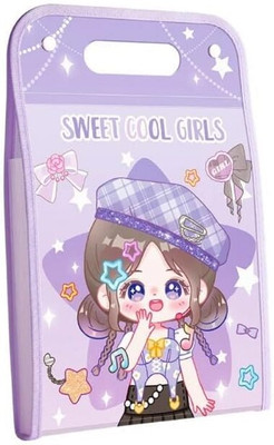 Chiransi Sweet Cool Girl Cartoon Printed File Storage Folder File Folder(Set Of 1, Multicolor)