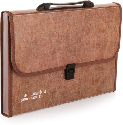 polen Polypropylene Premium HD Print Plastic Expanding File Folder with 13 Pockets , Handle , and Buckle Closure, for FS Size Documents (Brown)(Set Of 1, Brown)