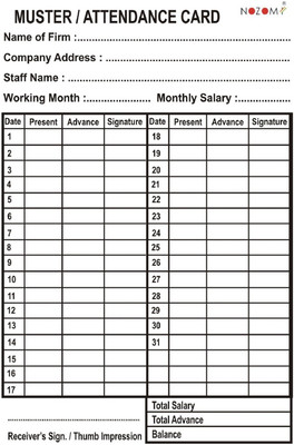 NOZOMI Paper MUSTER CARDS / STAFF ATTENDANCE CARD(Set Of 300, White)