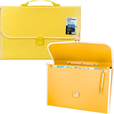 Skrill Plastic 13 Pockets Expanding File Folder for Documents, Certificates, A4/Foolscap/Legal Size File Organizer with Carry Handle(Set Of 1, Yellow)