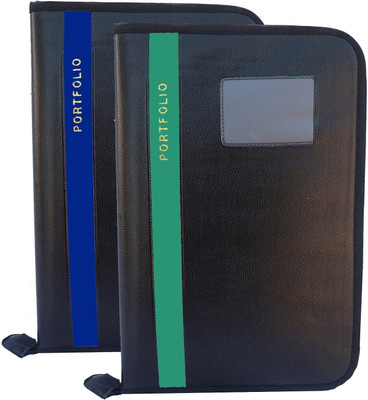 Kopila PU Leather High Quality 20 Leaf office file/Certificate file/file cover/Zip file folder Blue & Grey Set of 2 A4 & FS Size(Set Of 2, Blue & Grey)