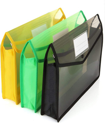 SB GRAND Plastic Transparent Poly- B4 Documents File Storage Bag with Snap Button(Set Of 3, Multicolor)