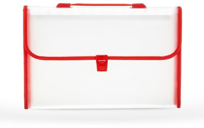 BANISTROKES Plastic 13 pocket A4 Size File Organizer with Carry Handle(Set Of 1, Red-Transparent)