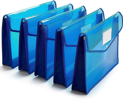 HATHIYANI Plastic Expanding File Folder | Wallet Document Holder with Snap Button Closure 4Pack(Set Of 4, Blue)