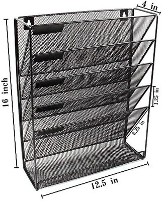 Bellveen Mesh Mesh File Organizer 5 Tier Black Wall Mount Hanging File Organizer(Set Of 1, Black)