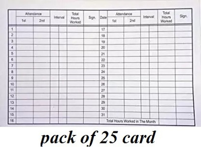 Teeshubh Paper Attendance Card for Daily Payroll Wages Workmans(Set Of 25, White)