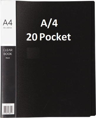 vavia PLASTIC 20 Pocket Display File /Leaf Fil (A4,BLACK ) Clear Book File Display File(Set Of 1, Black)