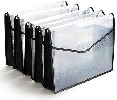 Bright Office Polypropylene Poly-Plastic Transparent A4 Documents Envelope Folder /File Storage Bag with Snap Button(Set Of 5, Transparent)