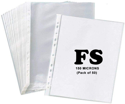 CAMPIO Plastic FS 150-Microns Document Sleeve Sheet Protector 11 Holes Punched Ring File Folder(Set Of 50, Transparent)