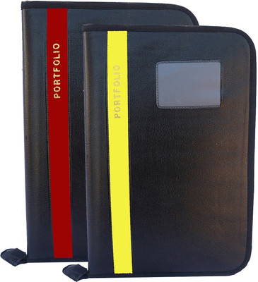 Kopila PU Leather High Quality Leaf office File/Certificate file/file cover/Zip file folder Red & Yellow Set of 2 A4 & FS Size(Set Of 2, Red & Yellow)