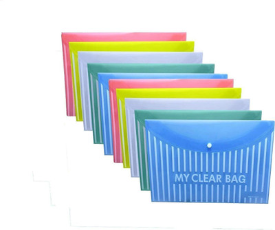 CAMPIO Polypropylene (PP) Heavy 300 Microns Clear Envelopes with Snap Button Closure Lining Print Folders(Set Of 10, Multicolor)