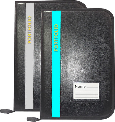 Parthav PU Leather Office Document,Certificate File Folder With 20 Leefs for A4/FS Document(Set Of 2, Grey & Skyblue)