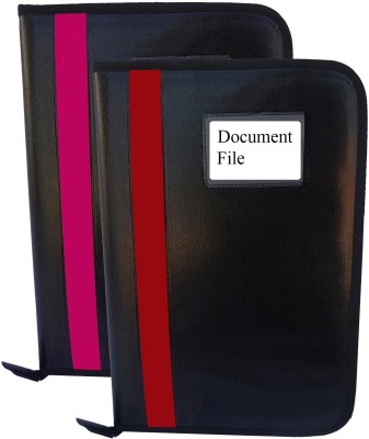 Kopila PU Leather Document,Certificate File Folder With 20 leefs and 3 Inner Pocket(Set Of 2, Pink & Red)