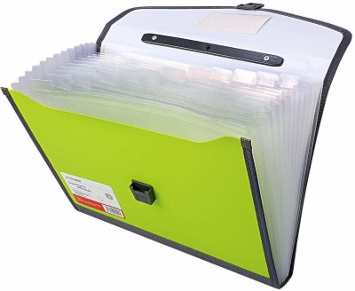 Greeshma Plastic 13 Pocket Expanding File Folder with Handle Size FC ( Set of 1)(Set Of 1, Green)