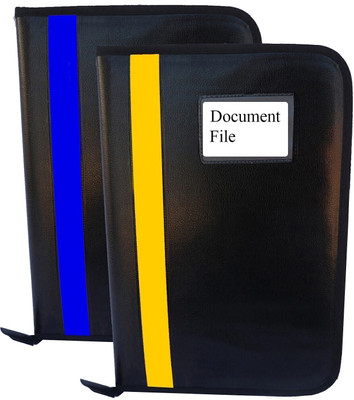 Kopila PU Leather Document,Certificate File Folder With 20 leefs and 3 Inner Pocket(Set Of 2, Blue & Yellow)