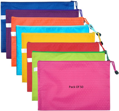 SHINING ZON PolyPropylene A4 Zipper Pouch For Documents Certificates(Set Of 50, Multicolor)