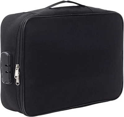 FORABH Nylon mesh and polyester fabric Document Bag with Lock,3-Layer Document Organizer Bag(Set Of 1, Black)