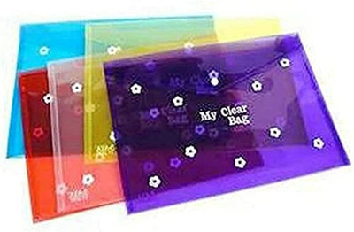 Tridev Enterprises A4 Document File Folder Bag | Transparent Envelope Holder With Snap Button | My Clear Bag Document Holder(Set Of 10, Multicolor)