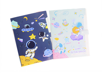 Aashita enterprise Plastic Pack of 2 Folder Cartoon Space Organizer Bag Astronaut 6 Grid File Folder Student A4(Set Of 2, Dark Blue, Sky blue)