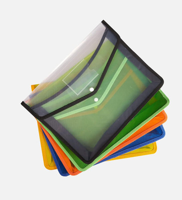 Kopila PVC Waterproff Transparent File Folder with Button Lock(Set Of 5, Multicolor)