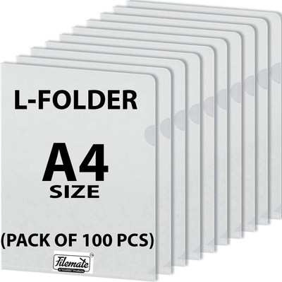 FileMate A4 size L-Folder(Pack of 100 pcs)(Size: 12.25 X 8.75 inch)(Made up with Clear Transparent Sheet)(Set Of 100, White and Transparent)