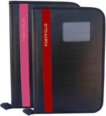 Kopila PU Leather High Quality Leaf office File/Certificate file/file cover/Zip file folder Pink & Red Set of 2 A4 & FS Size(Set Of 2, Pink & Red)