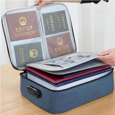Pinkmpire Zipper Travel Document File Organizer Multiple Folder Bag With Safety Code Lock Travel Organizer(Set Of 1, Navy Blue)