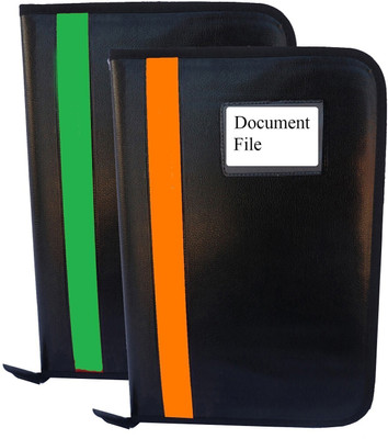 Kopila PU Leather Document,Certificate File Folder With 20 leefs and 3 Inner Pocket(Set Of 2, Green & Orange)