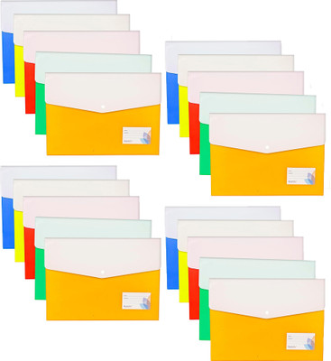 CAMPIO Plastic Double Pocket A4 Legal Document File Document Bag Plastic Folder - Snap Button(Set Of 20, Multicolor)