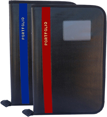 Parthav PU Leather High Quality 20 Leaf office file/Certificate file/file cover/Zip file folder Blue & Red Set of 2 A4 & FS Size(Set Of 2, Blue & Red)