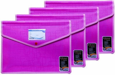 ERIKRAUZ Premium Button Folder (A4) Size Paper Document Storage Case - Vibrant Colour - A4(Set Of 4, Pink)