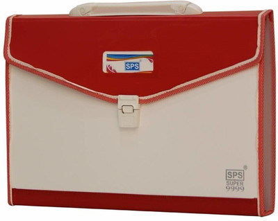 Rangwell plastic File 13 Folder Expanding Bag(Set Of 1, Red, Beige)