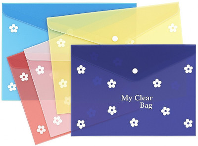 unbrako Plastic A4 Transparent Plastic Document File Folder with Snap Button Closure, Waterproof & Durable Organizer for Certificates, Office & School Use –(Set Of 5, Multicolor)