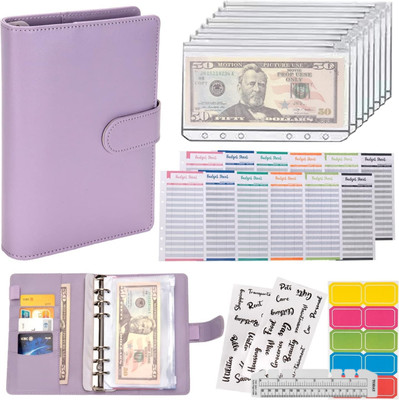SAMVAT PU Leather A6 Budget Binder – 12 Clear Cash Envelopes for Budgeting – Zipper Envelopes – Money Organizer with Budget Envelopes for Saving – A Cute, Practical Solution for Organizing Your Budget(Set Of 1, Purple)