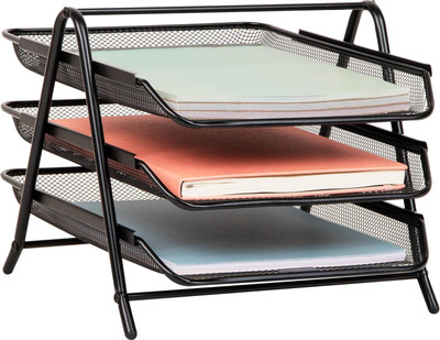 hirva creation 3-Tier Metal Mesh Desk Organizer for A4 Files, Letters & Document holder(Set Of 1, Black)