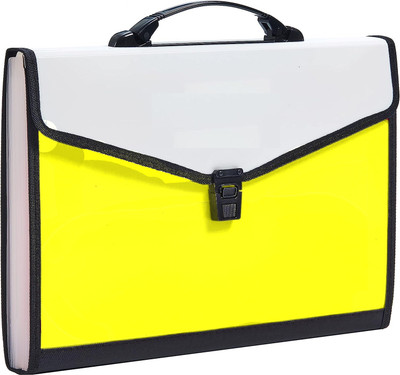 vavia Expanding Plastic File Folder 13 Pockets for Documents,Certificates, Letter A4 Size File Organizer with Carry Handle(Set Of 1, Yellow)