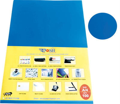 Kosh 200 Micron Thick PVC spiral book binding sheet ( Gloss mate Blue) A/4(Set Of 100, Blue)