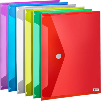 jewett Plastic A4 Transparent Side‑Opening Document Folder with Snap Button Document Folder for Office documents, Certificates and College assignments(Set Of 10, Multicolor)