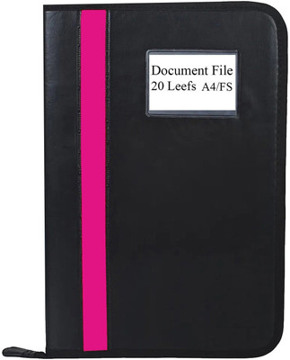Parthav PU Leather files and document folder with 20 Leefs(Set Of 1, Pink)
