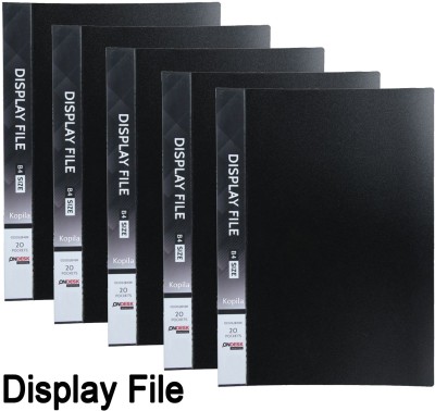 Kopila Plastic Display File with 20 Pocket A4 Size for Document(Set Of 5, Black)