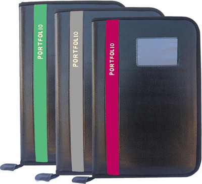 Kopila PU Leather 20 Leefs Office Document,certificate,Confrence,Zipper File Folder(Set Of 3, Green & Grey & Pink)