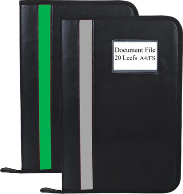 Parthav PU Leather files and document folder with 20 Leefs(Set Of 2, Green & Grey)