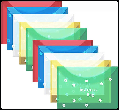 YourStationeryHouse A4 Document File Folder Bag | Transparent Envelope Holder Storage Case | My Clear Bag(Set Of 10, Multicolor)