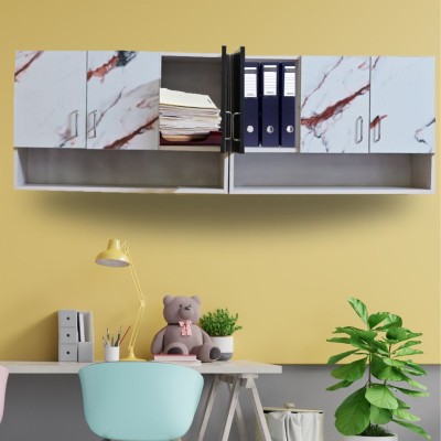 SPECIALITY PANELS 6 Doors Modular Cabinet with UV Coated Glossy Mirror finish & Organizer Shelf Engineered Wood Hanging Filing Cabinet(Finish Color - Highland Pine & UV Coated White Marble, Pre-assembled)