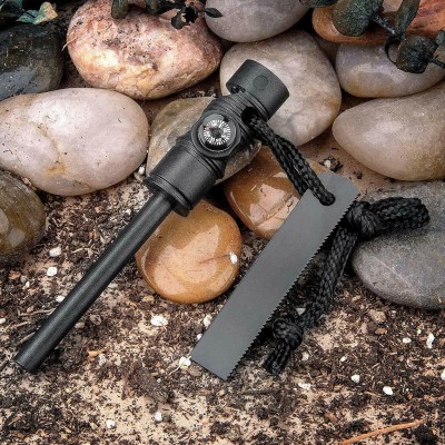AirMount ™Fire Starter with Compass, Paracord, and Whistle - Emergency Magnesium Fire Starter Striker Included