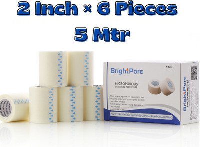 BRIGHTPORE MICROPOROUS SURGICAL PAPERTAPE 2inch × 5mtr First Aid Tape(Pack of 6)
